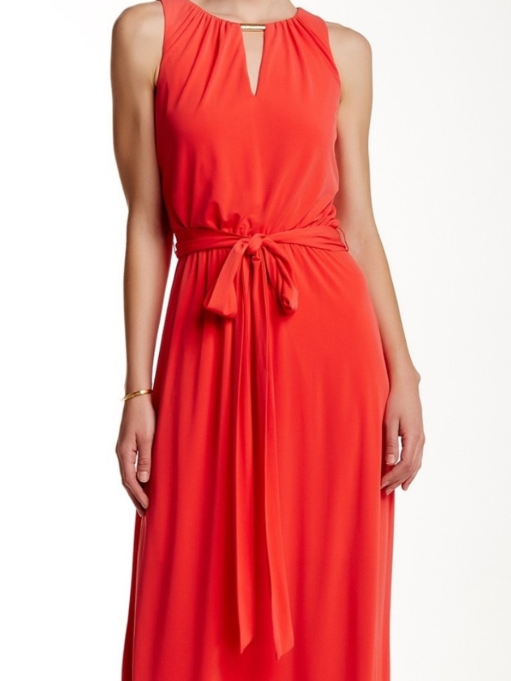 Michael Kors Collection Red Halter Midi Dress with Waist Tie
